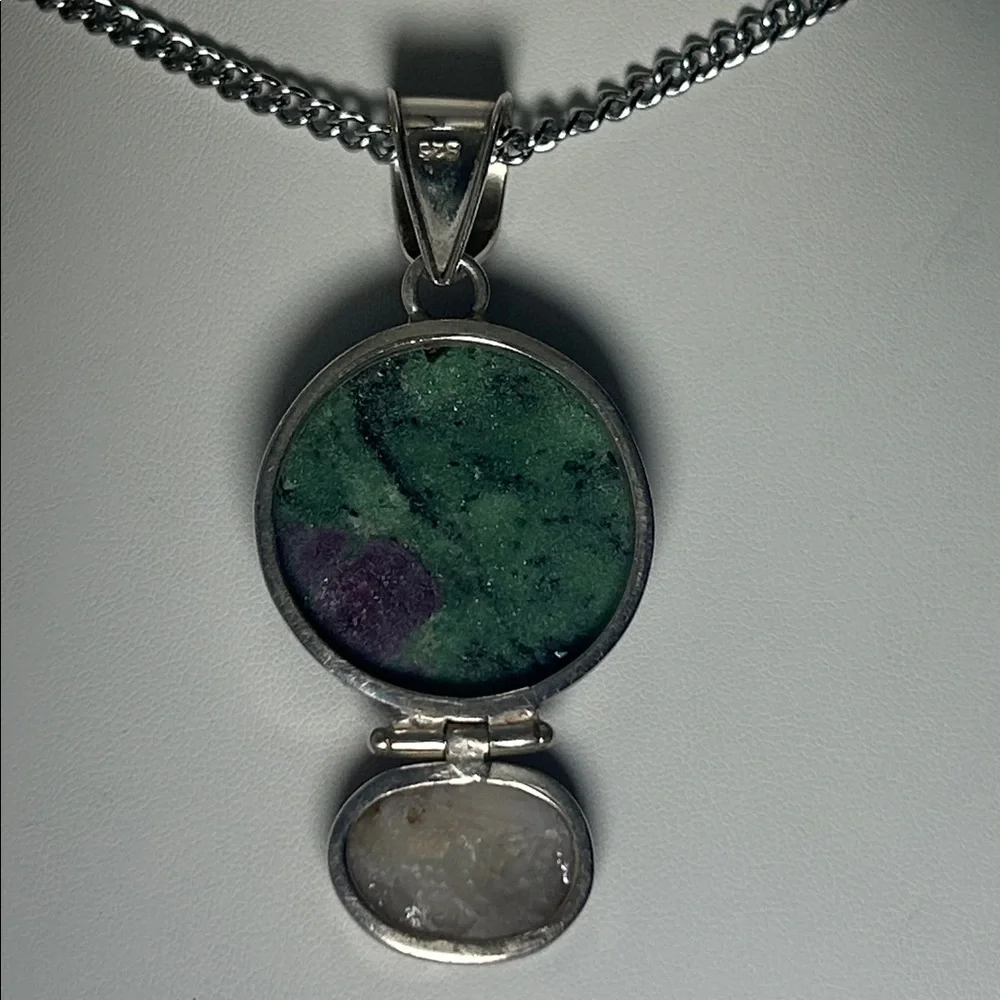 Artisan Made Vintage Sterling Silver Multi Gemstone Pendant Necklace